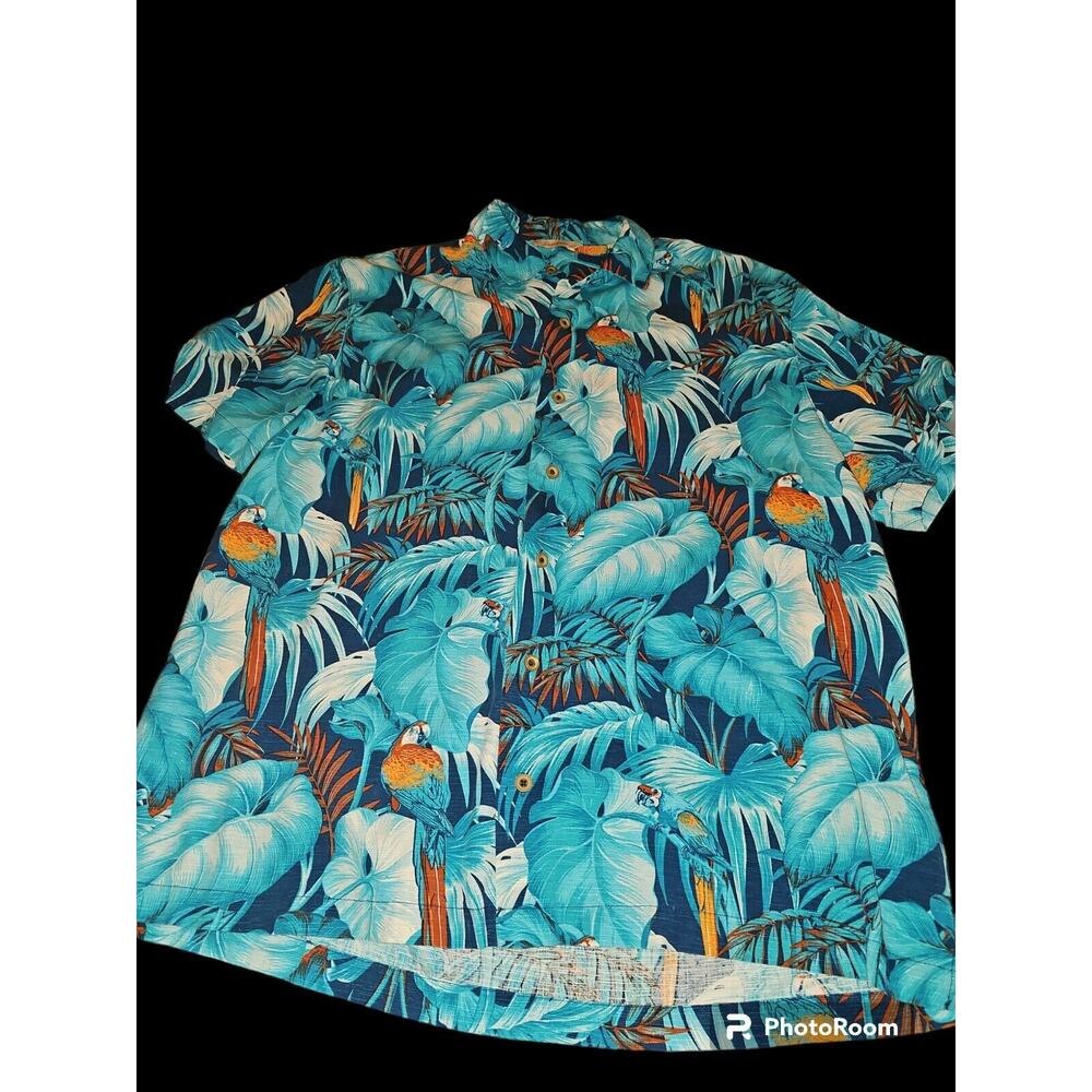 Tropical Paradise‎ Teal Button Down Shirt XL